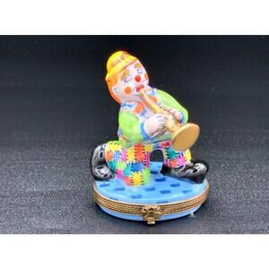 Limoges France Sinclair Clown Trumpet Trinket Box Peint Main Limited Rare Signed